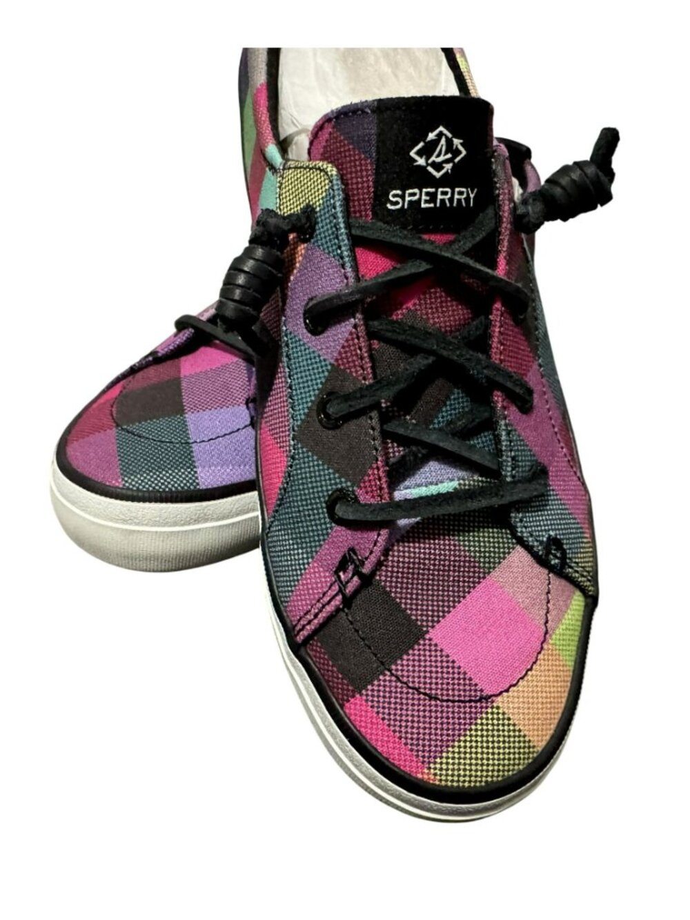Sperry Women's Slip-On Crest Vibe Gingham Sneaker Sz 9 Multicolor Plaid Preppy - Picture 2 of 11
